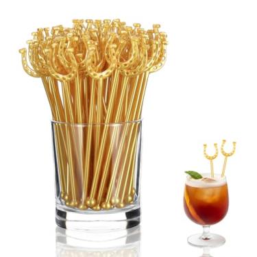 Imagem de Sunnychicc 120 peças de mexedores de plástico Derby de 15 cm para coquetéis, café, reutilizáveis, em forma de U, agitadores de bebidas em forma de ferradura para café, bebida, festa, bar, casamentos