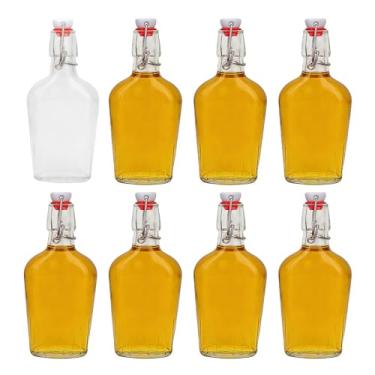 Imagem de Conjunto de 8 frascos de vidro transparentes de 250 ml – Frascos de uísque herméticos com bolso para quadril, garrafas de licor de tampa fácil para bebidas alcoólicas, cerveja e 2ª fermentação