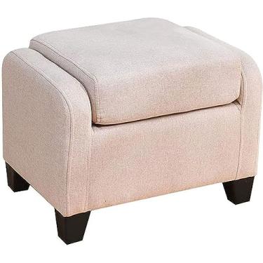 Imagem de Banqueta para pés de madeira maciça - apoio para os pés elegante para sala de estar, penteadeira e sofá - banco de sapatos doméstico criativo, 60 x 40 x 40 cm, estofamento de tecido durável