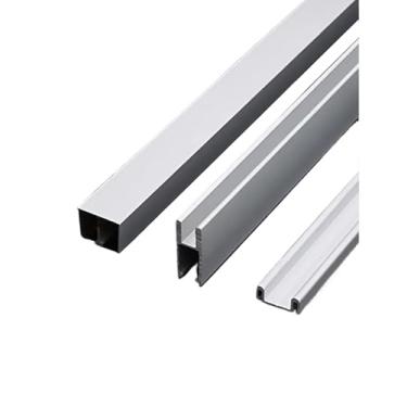 Imagem de Conjunto de trilhos de porta deslizante de alumínio premium para painéis de 8 mm - Ferragens de instalação rápida e fácil (prata, 89,9 cm) - Ideal para portas de celeiro, armário e pátio