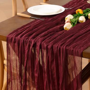 Imagem de Jimtx Caminhos de mesa de Natal Borgonha 8 peças Boho Gaze Gaze Caminho de Mesa 55 × 30 cm Decoração de Mesa de Outono para Casa Fazenda Casamento Chá de Bebê Cerimônia de Festa de Aniversário