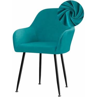 Imagem de Capas elásticas de veludo para cadeiras de jantar, com encosto curvo e apoio de braço. Capa removível para cadeira giratória de sala de jantar ou casamento.