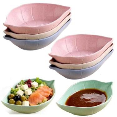 Imagem de GZTFPQ Pacote com 8 pratos de molho de soja de palha de trigo, conjunto de tigelas inquebráveis, mini tigelas de preparação reutilizáveis para sushi, salada, ketchup, molho de churrasco, lanches e