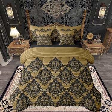 Imagem de Feelyou Conjunto de edredom gótico damasco com 7 peças, tamanho casal, exótica, mariposa da morte, para crianças, meninos, meninas, estilo vitoriano, floral, gótico, decoração de quarto, microfibra