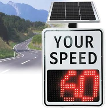 Imagem de Sinal de limite de velocidade solar com visor LED remoto, sistema de aviso de tráfego de radar, detecção de excesso de velocidade de alta visibilidade, alerta vermelho/verde alimentado por energia