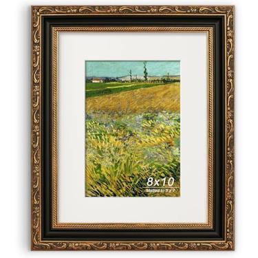 Imagem de GiftMust Moldura antiga de 20 x 25 cm, moldura ornamentada em relevo com tapete de papel e vidro verdadeiro, adequada para 20 x 25 cm sem tapete ou 12 x 17 com tapete, mesa ou suporte de parede, preto