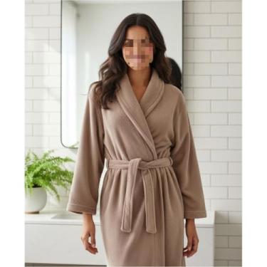 Imagem de Roupão de Banho Unissex Adulto Microfibra – Macio Diversas Cores, Ideal para Casa, Relaxamento, Após Banho e Viagem (TAUPE TAM G)