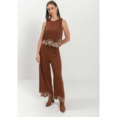 Imagem de Calça Pantacourt De Cintura Alta Com Bordado Na Barra-Feminino