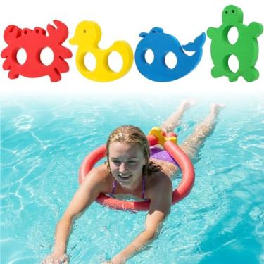 Imagem de Soulchen Pacote com 4 conectores flutuantes de macarrão de piscina em EVA em forma de animal (porco, caranguejo, baleia, tartaruga) para jangadas, brinquedos, treinamento de natação e jogos de sinuca