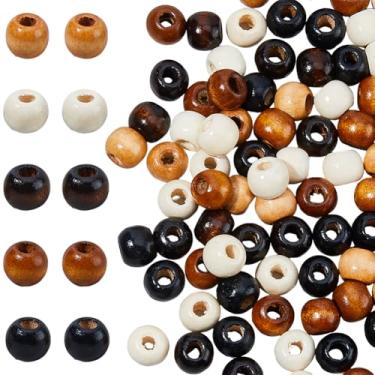 Imagem de DICOSMETIC 400 peças, 5 estilos, contas de artesanato de madeira com orifício grande, contas de cabelo de madeira, tranças, contas de macramê de madeira para artesanato de cabelo, contas de madeira