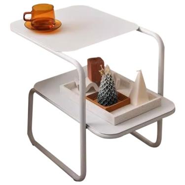 Imagem de Mesas de canto estilo nórdico mesa de sofá para casa, mesa de cabeceira de quarto com design de camada dupla, mesa de centro durável de ferro, design sem instalação (cor: cor branca)