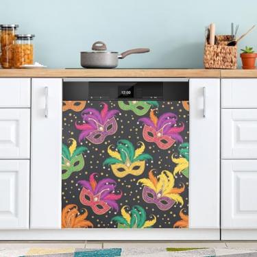 Imagem de ATTX Máscara Mardi Gras capa magnética para lava-louças | Adesivo decorativo de eletrodomésticos de 58 x 66 cm para armários domésticos e eletrodomésticos (195)