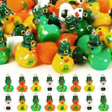 Imagem de DTOFOOT 48 peças miniatura do dia de São Patrício, pingentes de patos do dia de São Patrício, mini pingentes de pato de resina para artesanato DIY, fabricação de joias e decorações de férias