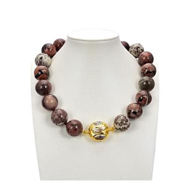 Imagem de DWBPGVUN Joias 18 mm 48 cm Imagem Jaspe Pedra Lisa Redondo Branco Keshi Colar de Pérola