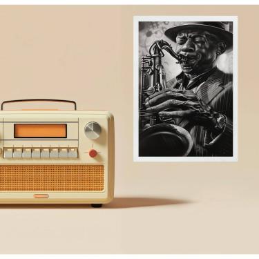 Imagem de Quadro Decorativo Músico Jazz - Grafite 33X24Cm