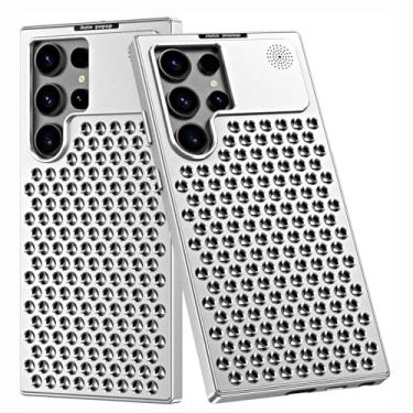 Imagem de HUHUCASE Capa de resfriamento para celular Samsung com fivela de pressão de liga de alumínio adequada para S25/24/23/22Ultra capa protetora de metal antiqueda (prata, Samsung S22 Ultra)