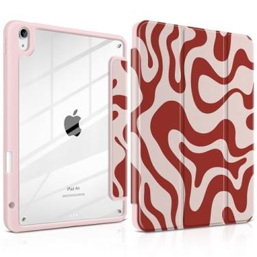 Imagem de TWOLSKOO Capa para iPad Air de 11 polegadas (M3 2025 / M2 2024), parte traseira de acrílico transparente com amortecedor de TPU, suporte para lápis, suporte de três dobras, hibernar/despertar