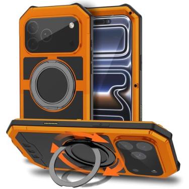 Imagem de HUHUCASE Capa para iPhone 17 Pro Max, compatível com Magsafe, suporte magnético giratório de 360° (laranja, iPhone 17 Pro Max)