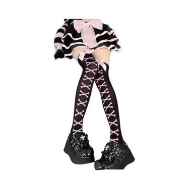 Imagem de Meias Longas Estampadas Com Laço Para Halloween Femininas, Estilo Euro