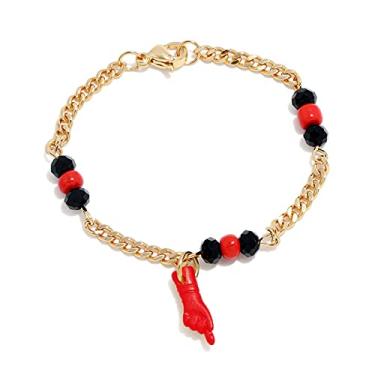 Imagem de Caiyao Pingente de mão com gesto Figa banhado a ouro 18 K, pulseira de corrente azabache, tornozeleira de mão de bebê, amuleto de boa sorte, joia de proteção para mulheres e meninas, Metal, à mão