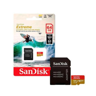 Imagem de Cartão Memória Micro Sd Sandisk Extreme 64Gb Com Adaptador