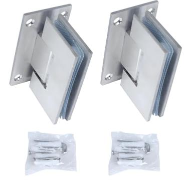 Imagem de JIQI 2 peças de dobradiça de vidro para porta de chuveiro, superfície prateada, tratamento escovado, aço inoxidável, 90 graus, dobradiça para porta de vidro