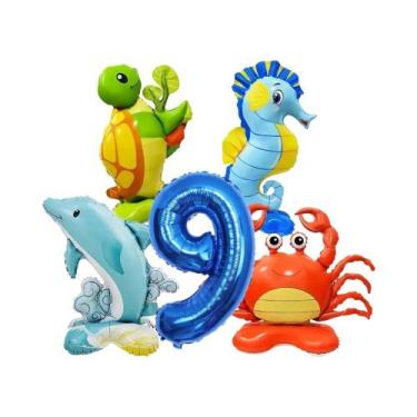 Imagem de Balões Com Tema De Animais Marinhos 5pcs Em Forma De Caranguejo, Caval