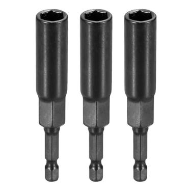 Imagem de HARFINGTON 3 peças de broca de chave de porca soquete métrico de 9 mm haste sextavada de 1/10.2 cm (3,15" (80 mm) soquetes de 6 pontos extralongos conjuntos de parafusos de aço Cr-V de troca rápida
