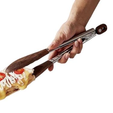 Imagem de Pinça de salada – Utensílio resistente ao calor com trava de 29 cm – Pinça de madeira para churrasco, para cozinhar, salada, churrasco, grelha, pão, torrada, macarrão, buffet, peixe, preparação de