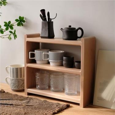 Imagem de Prateleira de exposição de xícara de café de madeira - Suporte de caneca multicamadas para cozinha, sala de jantar, cafeteria - Rack de armazenamento de bancada para organização de mesa