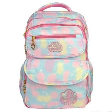 Imagem de Mochila Colorida Feminina Grande Bolsa Escolar Moda Infantil Espaço Notebook Garrafa Porta Lápis-Feminino