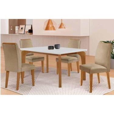 Imagem de Sala Jantar Mesa Londrina Tampo c/ Vidro Curvo 120cm 4 Cadeiras Dakota