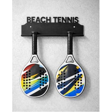 Imagem de Suporte Porta Raquetes Beach Tennis de Parede, MDF Preto 6mm, Organizador para 2 Raquetes, 60x20cm, com Parafusos e Buchas de Fixação