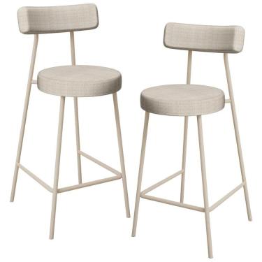 Imagem de Kit 02 Banquetas Baixa Cozinha Sala Jantar Bancada Milão Arena L02 Linho Palha - Lyam Decor