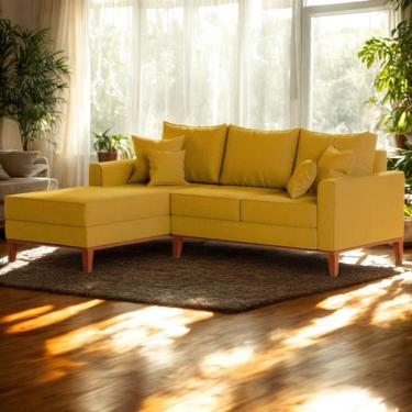 Imagem de Sofá 3 Lugares Beny Com Chaise Esquerdo Suede Amarelo