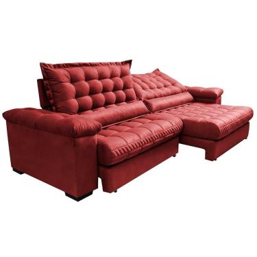 Imagem de Sofá Retrátil E Reclinável 2,95m Molas Ensacadas Cama Inbox Big Space Com Bordado Velusoft Vermelho