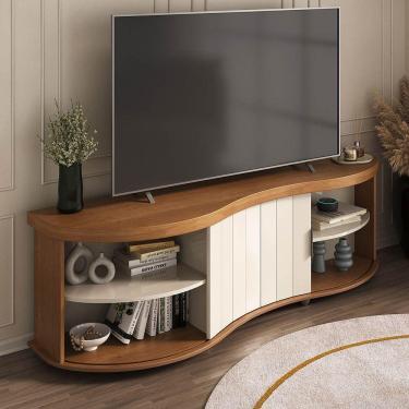Imagem de Rack Magnum P/ Tv Até 75" Com Porta Ripada Cinamomo/off White - Artely