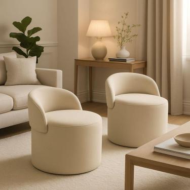 Imagem de Kit 2 Puff Encosto Suede Redondo Sala Banco Orgânico Quarto Cor:bege