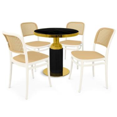Imagem de Conjunto Mesa De Jantar Redonda Imperial 70cm Preta Com 4 Cadeiras Roma - Branco