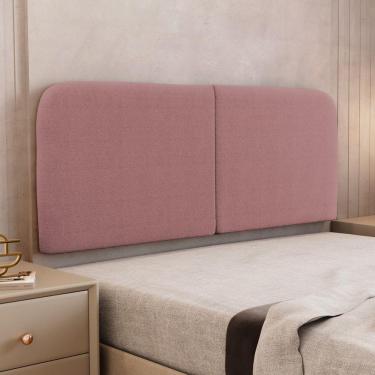 Imagem de Cabeceira Painel Orgânico Cama Box Casal Padrão Aira 140cm Dobrável Bouclé Rosa Escuro - Desk Design
