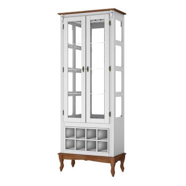 Imagem de Adega E Cristaleira Colonial Com 2 Portas De Vidro E Pés Luiz Xv - Branco Laca Com Tampo E Base Imbuia Glazer