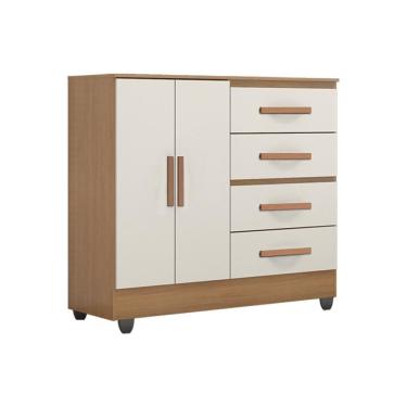 Imagem de Cômoda Lite 4 Gavetas e 2 Portas Nature Off White - Móveis Leão