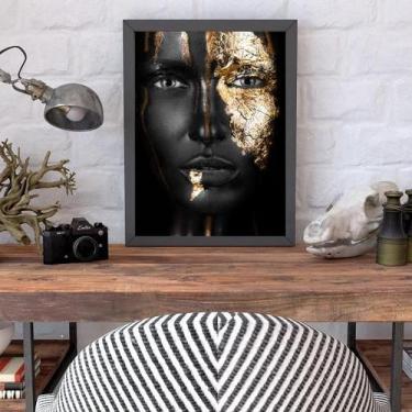 Imagem de Quadro Mulher Preto Dourado 45X34Cm Vidro Moldura Preta - Quadros On-L