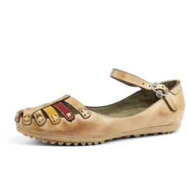 Imagem de Sapato Sapatilha Salomé de Couro Retrô Bege Izabella Araújo, Bege, 37