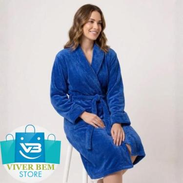 Imagem de Roupão Microfibra Premium super macio Unissex Cor:AzulTamanho:G - Vive