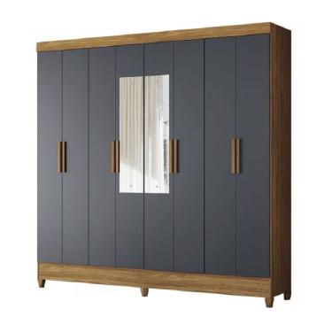 Imagem de Guarda Roupa Casal Com Espelho 8 Portas 2 Gavetas Madeirado/Cinza Marajó Moval