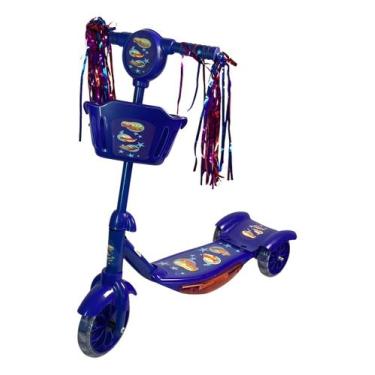 Imagem de Patinete Infantil 3 Rodas Dobrável Com Luzes Som Cesta - Ddg Toys, Azu