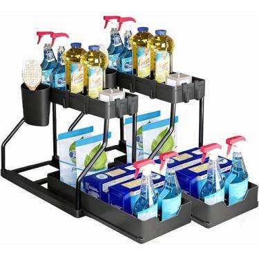 Imagem de Prateleira Sob Pia 2 Andares Organizador Deslizante para Cozinha e Ban