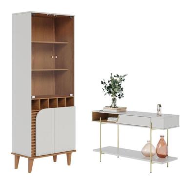 Imagem de Cristaleira Jurerê e Aparador para Sala Sena Off White Matte Freijó - Colibri