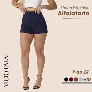 Imagem de Shorts Feminino de Alfaitaria Social Fecho Invisível Elegante Plissado Modelagem Curta Cintura Alta-Feminino